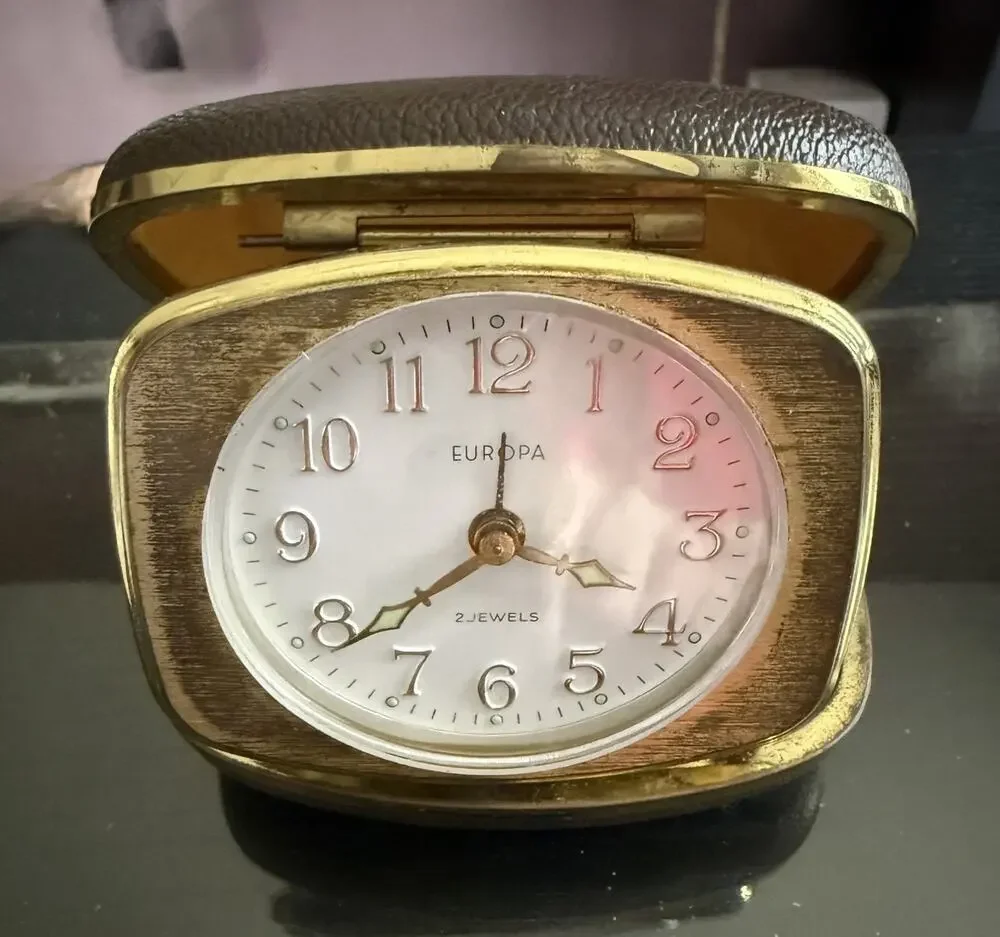 Vintage 1960s Europa Germany 2 Jewels Alarm Clock Bell Wind-Up Working Portable